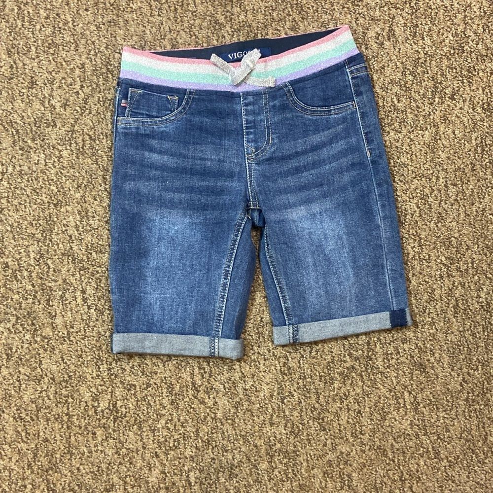 Vigoss Denim Shorts with Rainbow Waistband Size 12 New No Tag - Picture 2 of 8